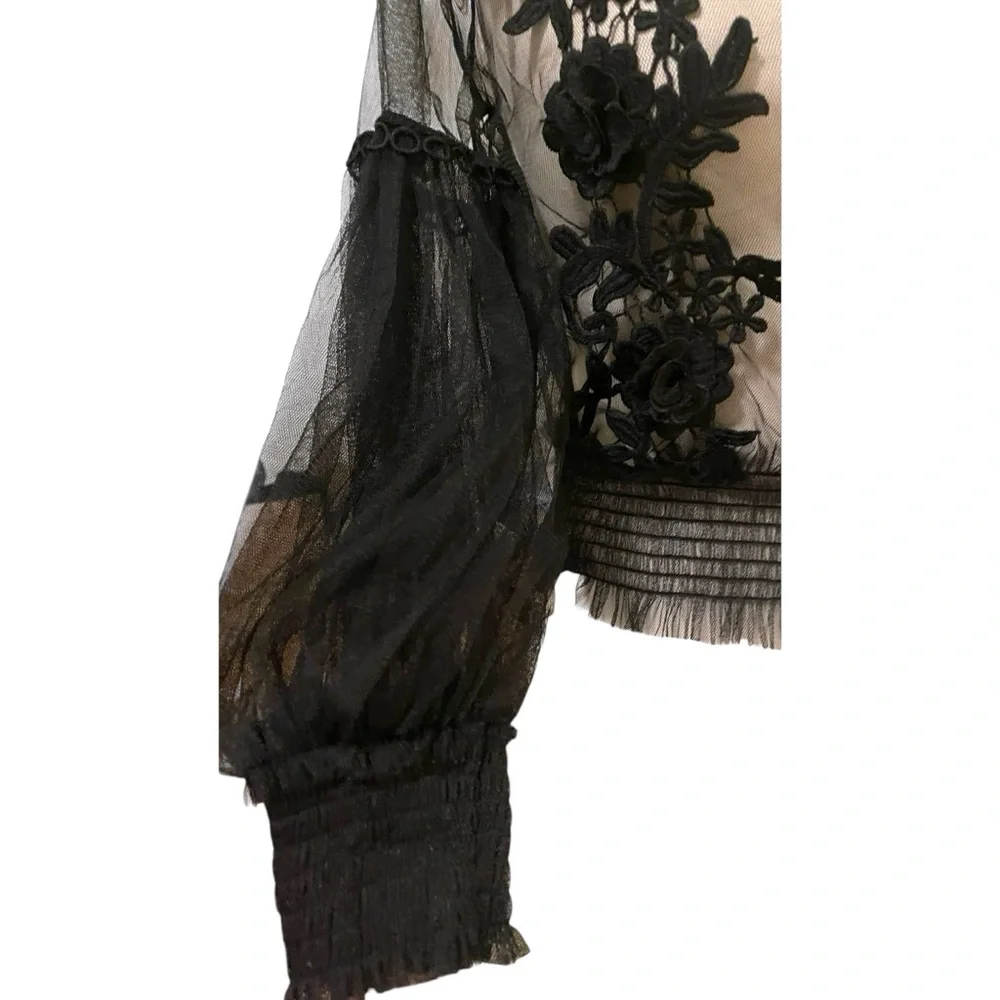 ❤️ Victorian x Gothic Tulle Lace Bell Sleeve Sheer Blouse - Picture 7 of 12